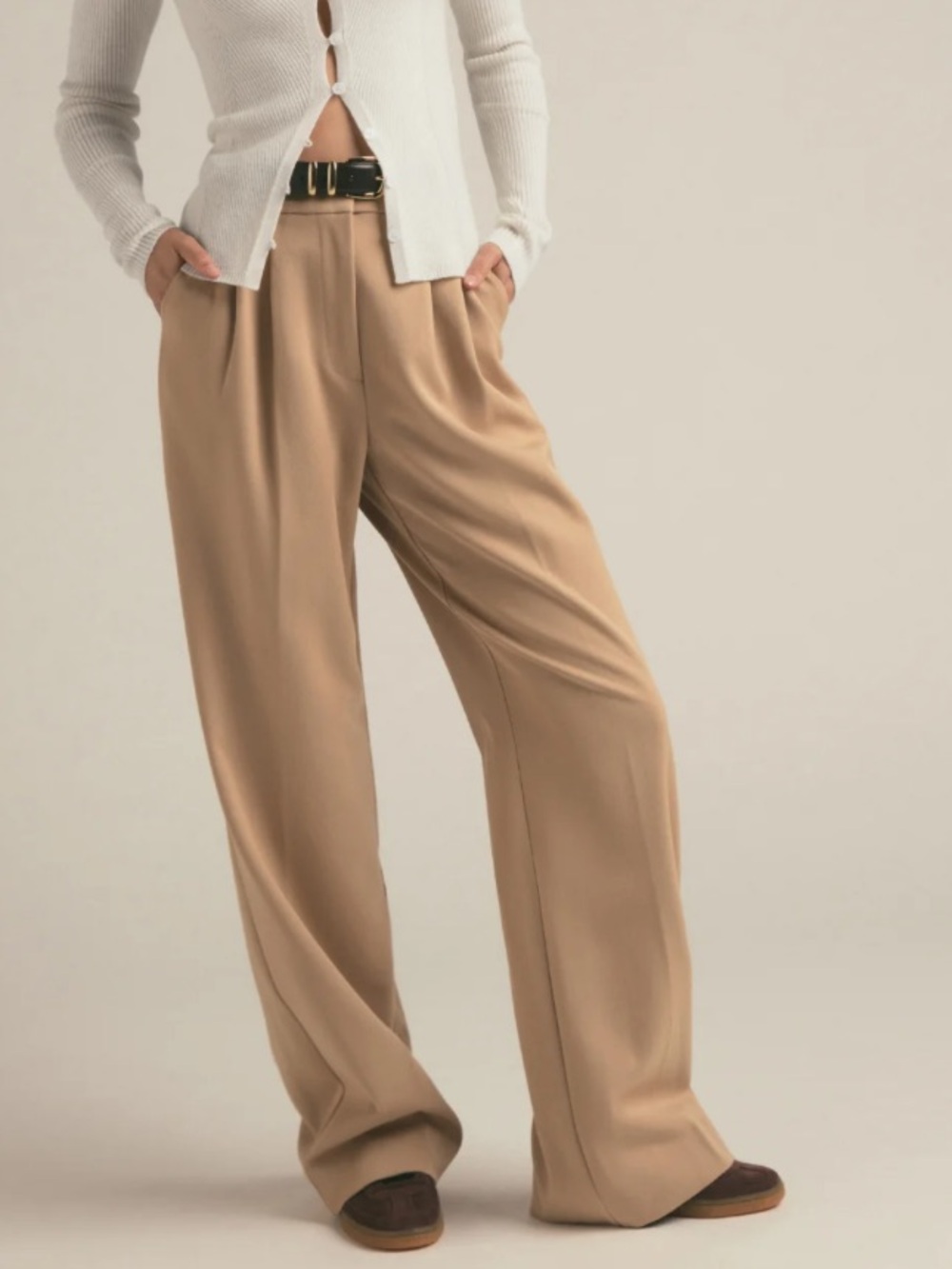 NWT Favorite Daughter The Favorite Pant Pleated Wide Leg Beige Size 10 $218